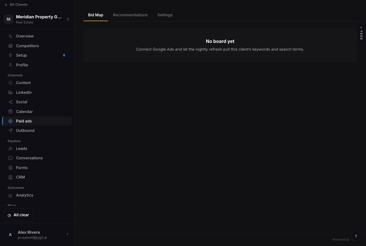 The Paid ads Bid Map, awaiting a Google Ads connection