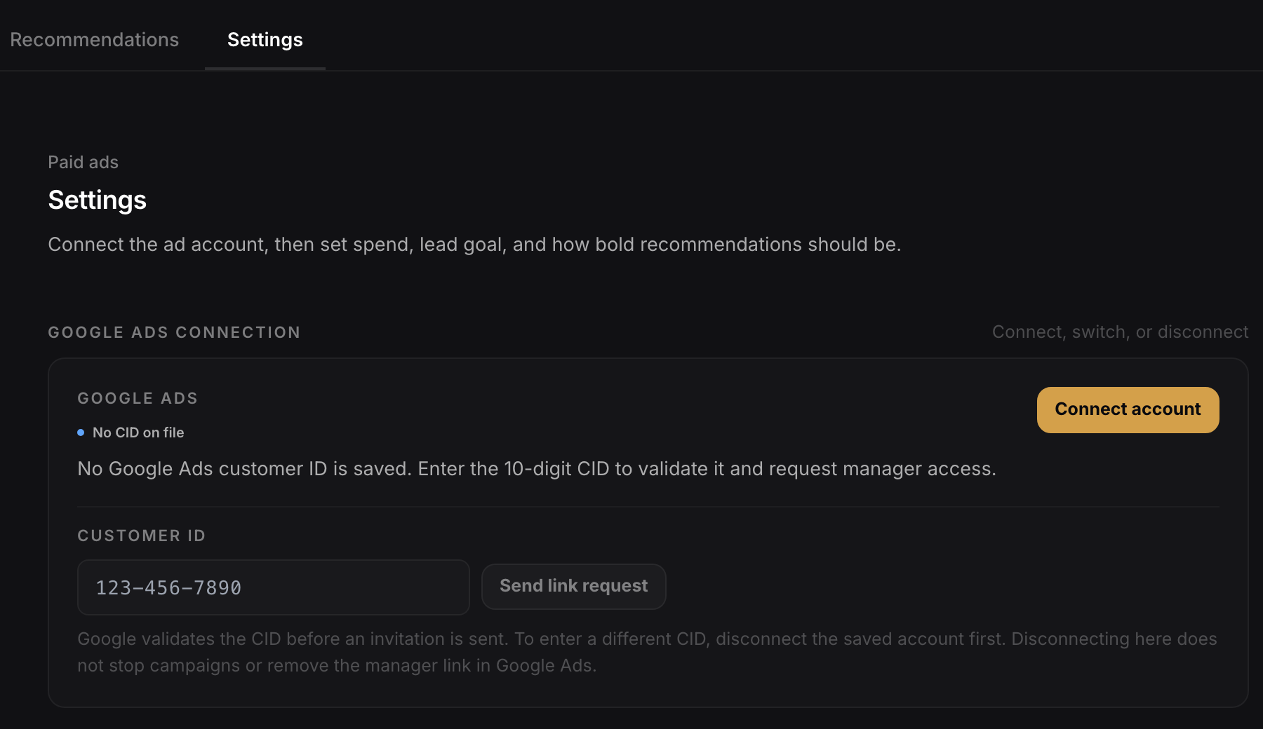 Empty Customer ID field