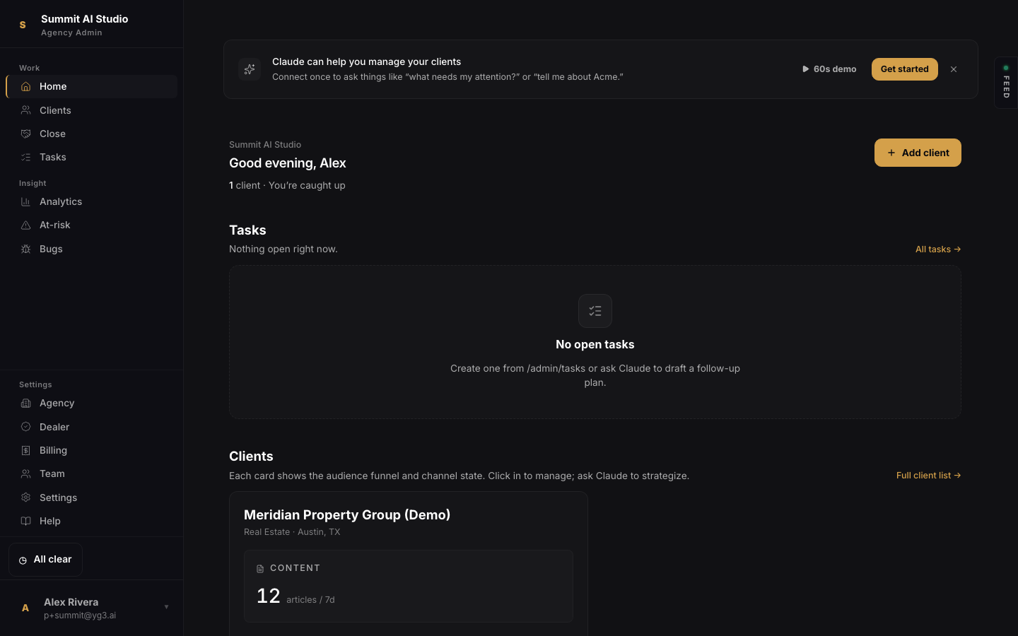 The dealer home dashboard