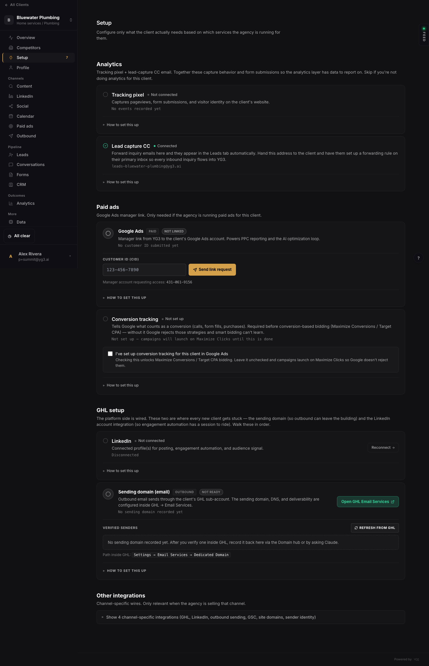 The client setup checklist
