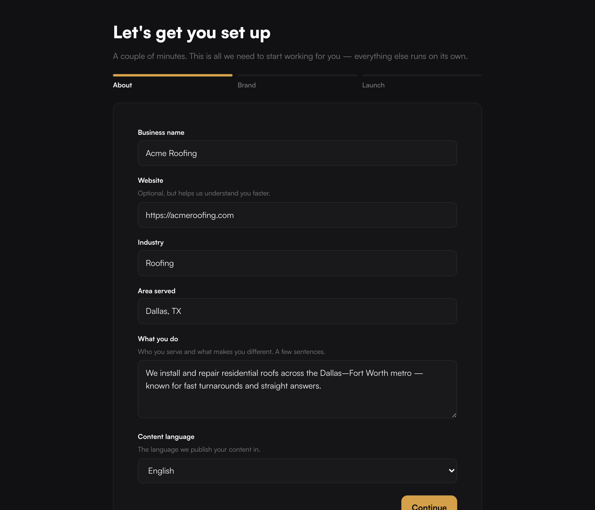 Onboarding step one, About